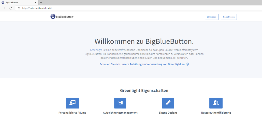 Big Blue Button Startbildschirm