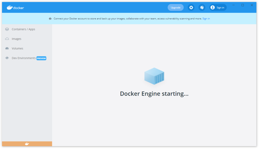 Docker engine starting
