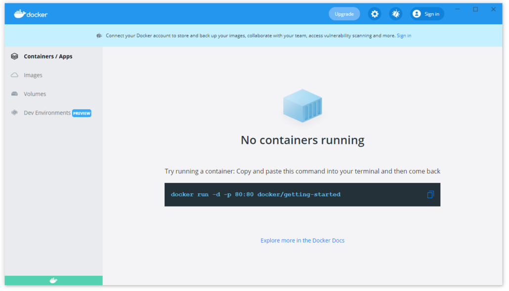 Docker - No containers running