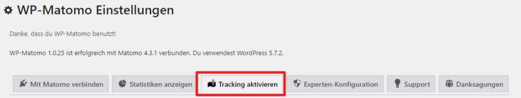 Tracking aktivieren in Matomo WordPress Plugin