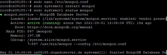MongoDB neu gestartet nach Aktivierung der Authentication