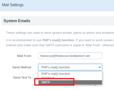 SMTP in Freescout