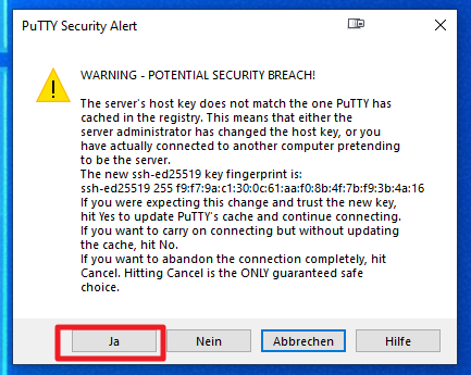 PuTTy Security Alert